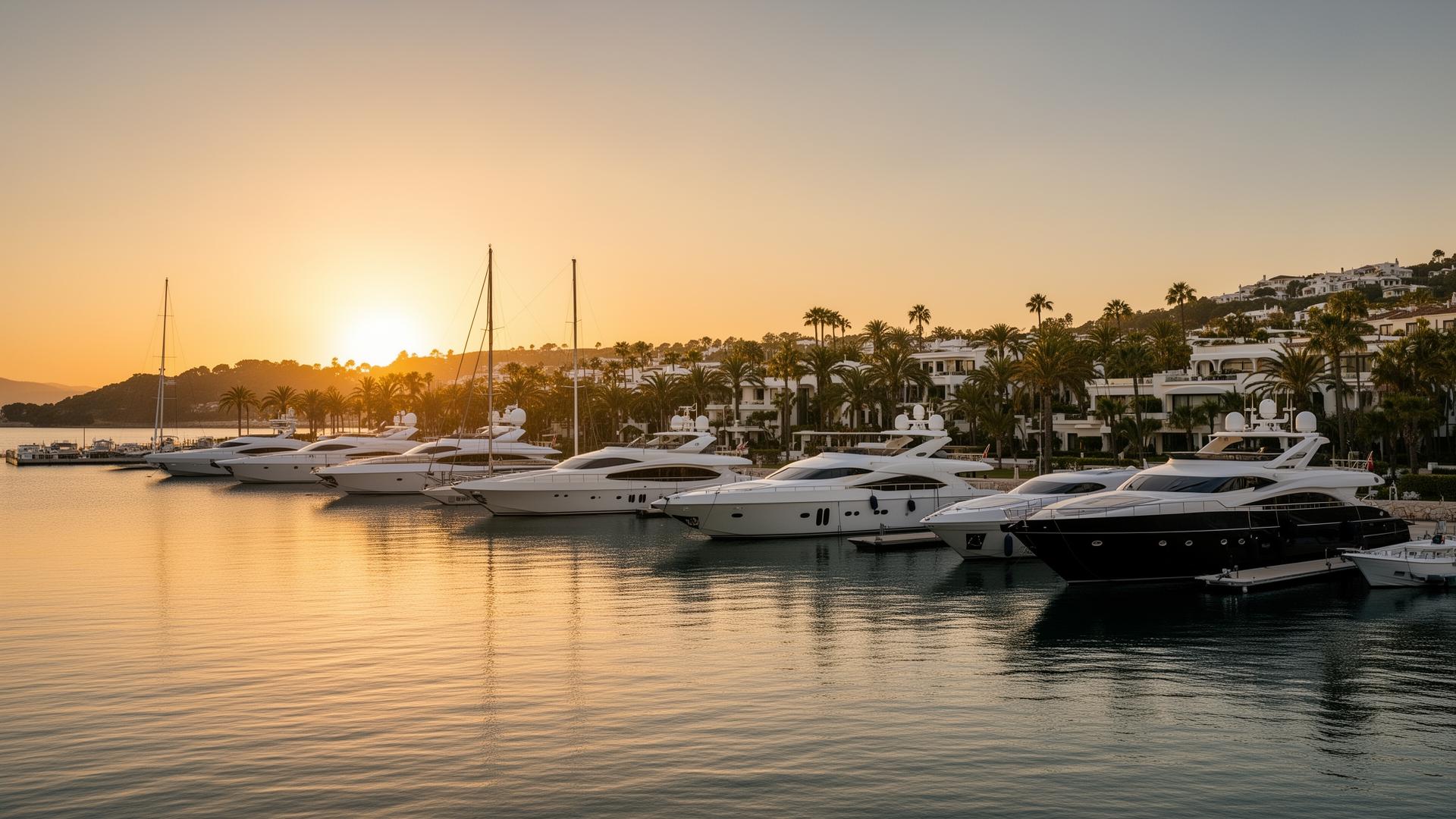 Sotogrande marina at golden hour with yachts